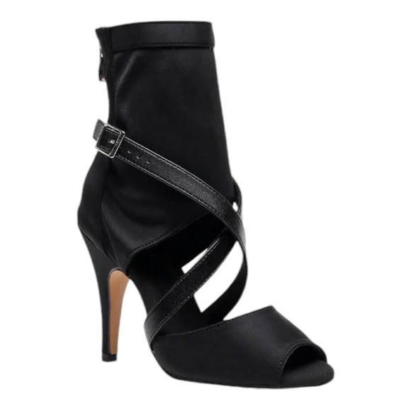 NWT BURJU Sabeena Open Toe Stretch Lycra Crossing Strap Ankle Boots | Size 11 - Picture 1 of 10